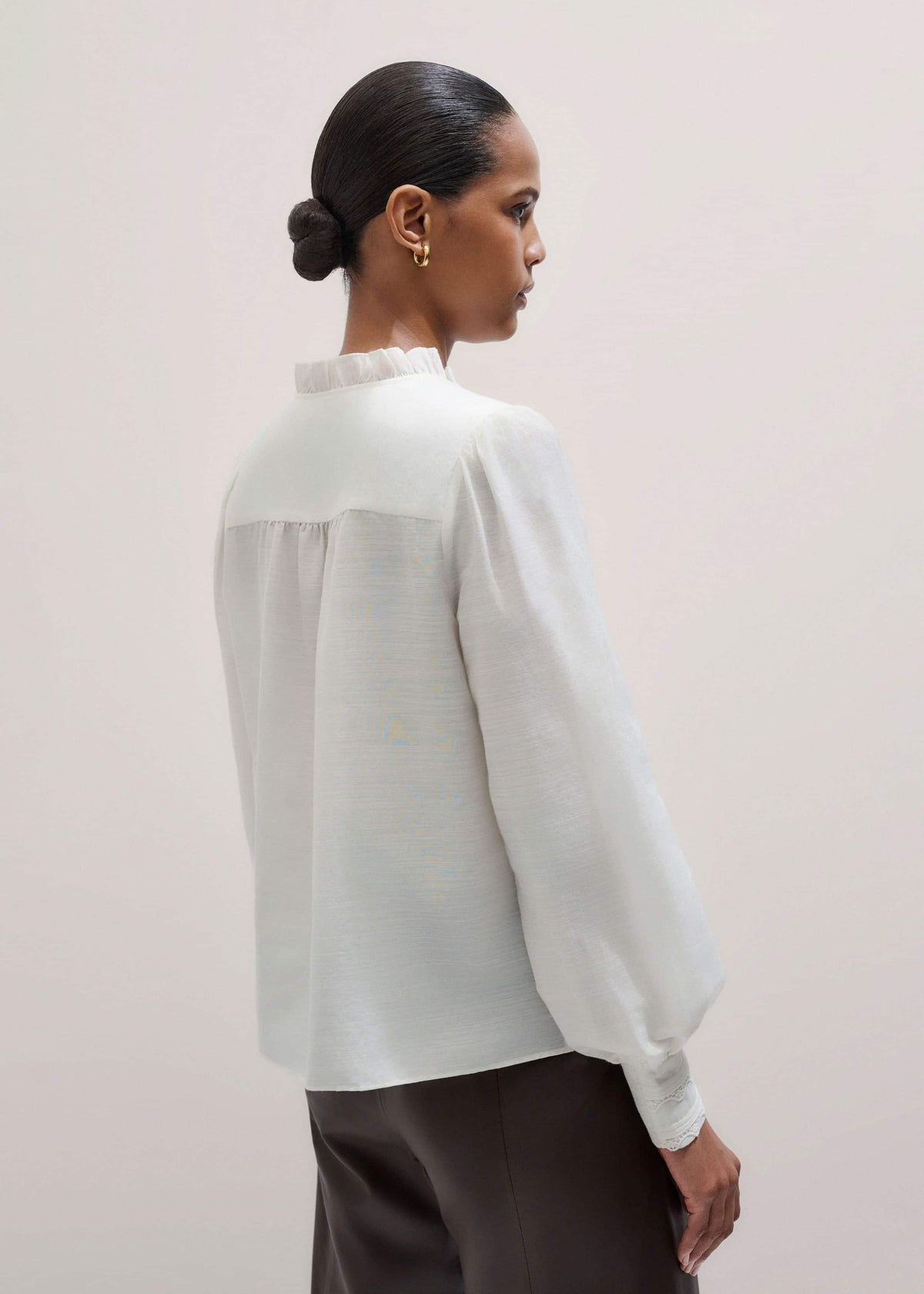 Cream Delicate Lace Trim Detail Top | ME+EM Clothing