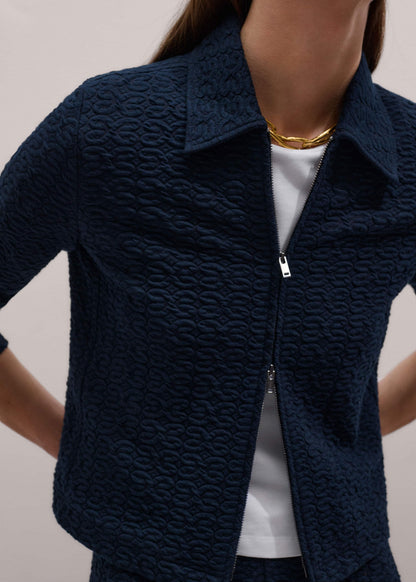 Navy Curling Crosses Jacquard Textured Zip Top | ME+EM Clothing