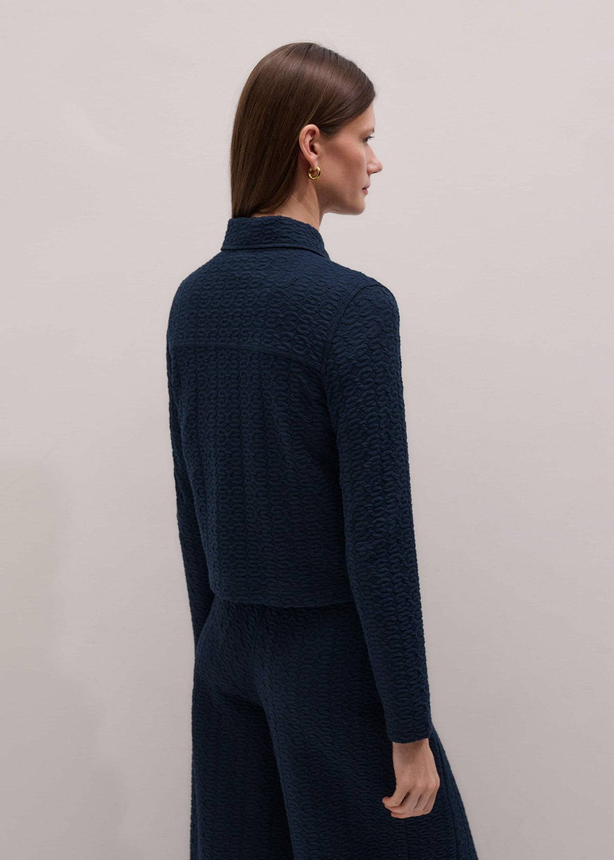 Navy Curling Crosses Jacquard Textured Zip Top | ME+EM Clothing