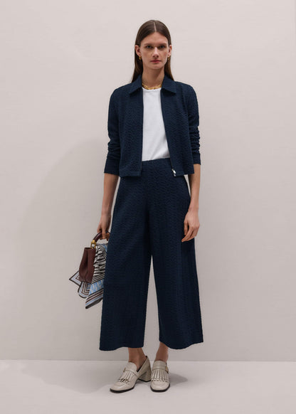 Navy Curling Crosses Jacquard Textured Zip Top | ME+EM Clothing