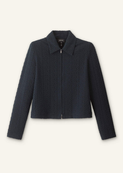 Navy Curling Crosses Jacquard Textured Zip Top | ME+EM Clothing
