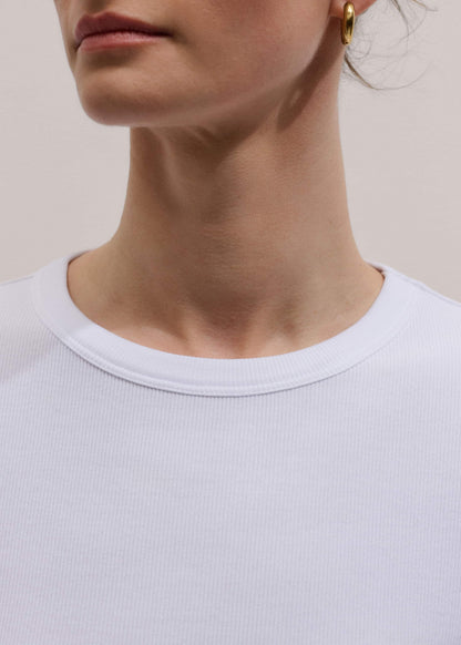 White Cotton Rib Long Sleeve Top | ME+EM Clothing