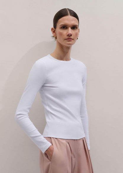 White Cotton Rib Long Sleeve Top | ME+EM Clothing