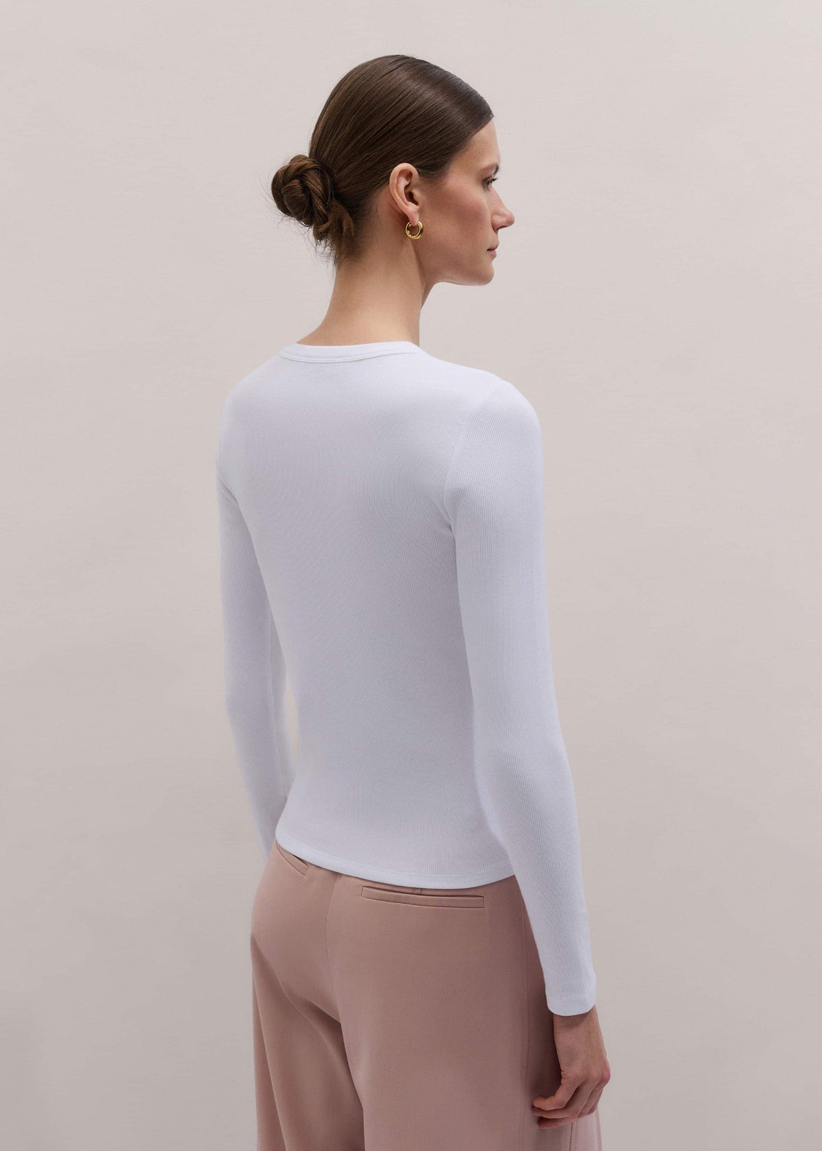 White Cotton Rib Long Sleeve Top | ME+EM Clothing