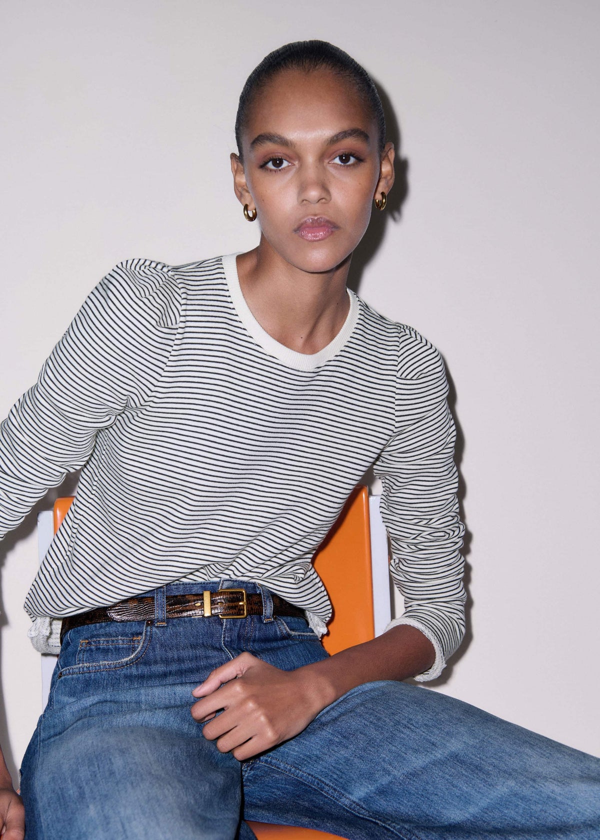 Navy Stripe Pouf Sleeve Sweatshirt | ME+EM Clothing