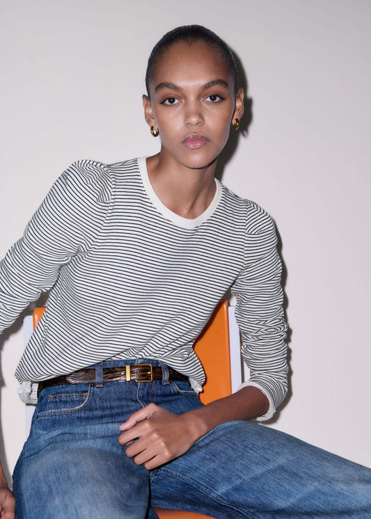 Navy Stripe Pouf Sleeve Sweatshirt | ME+EM Clothing