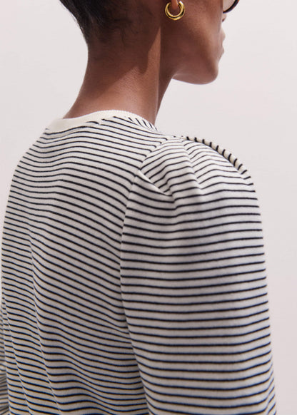 Navy Stripe Pouf Sleeve Sweatshirt | ME+EM Clothing