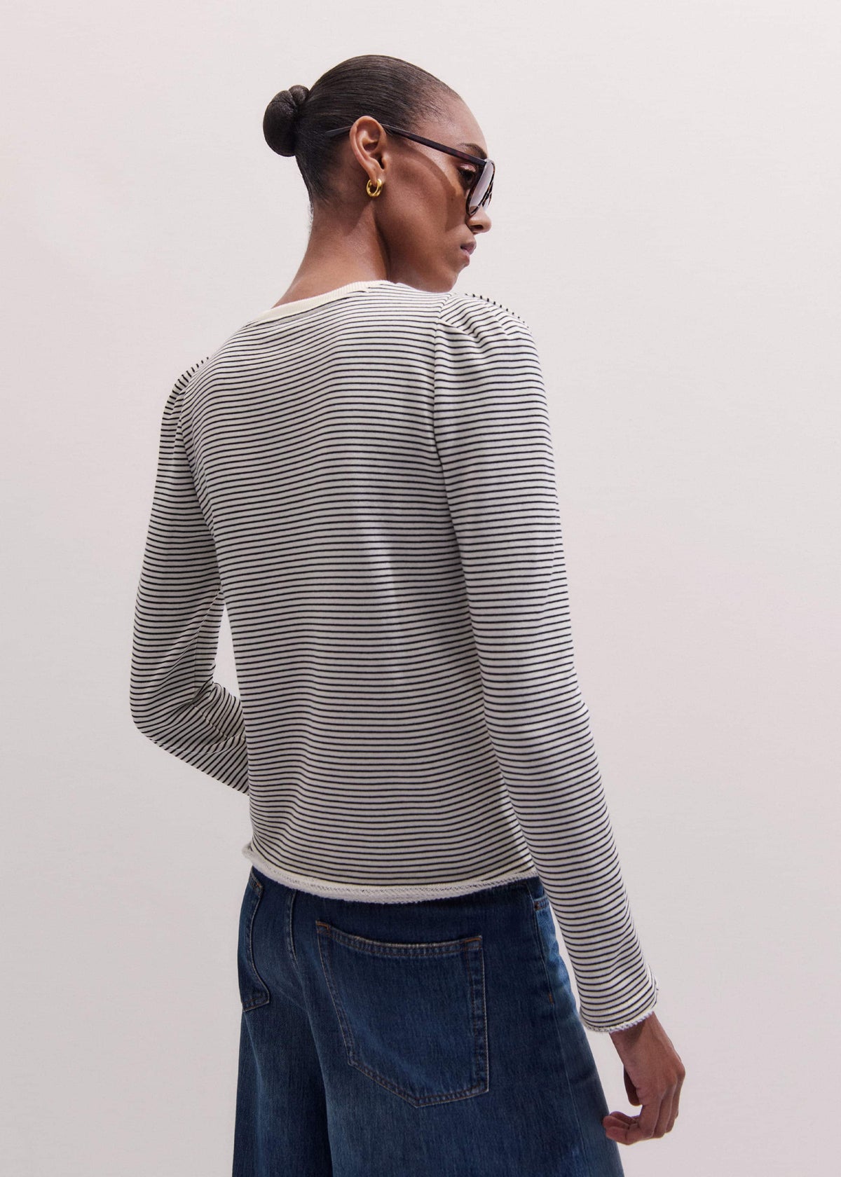 Navy Stripe Pouf Sleeve Sweatshirt | ME+EM Clothing