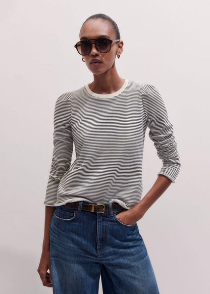 Navy Stripe Pouf Sleeve Sweatshirt | ME+EM Clothing