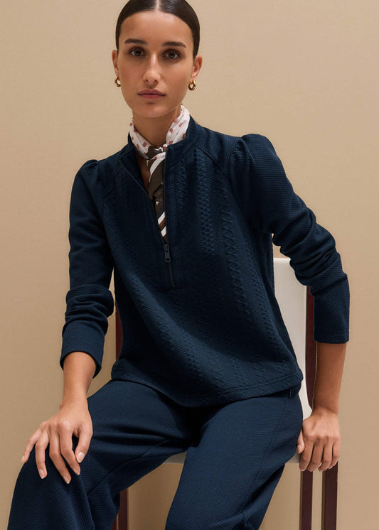Navy Cable Jacquard Half-Zip Top | ME+EM Clothing
