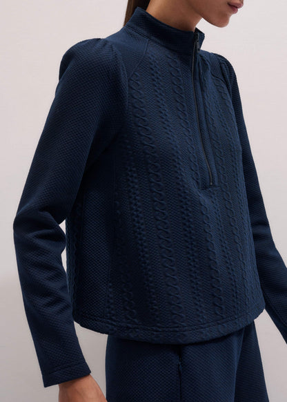 Navy Cable Jacquard Half-Zip Top | ME+EM Clothing