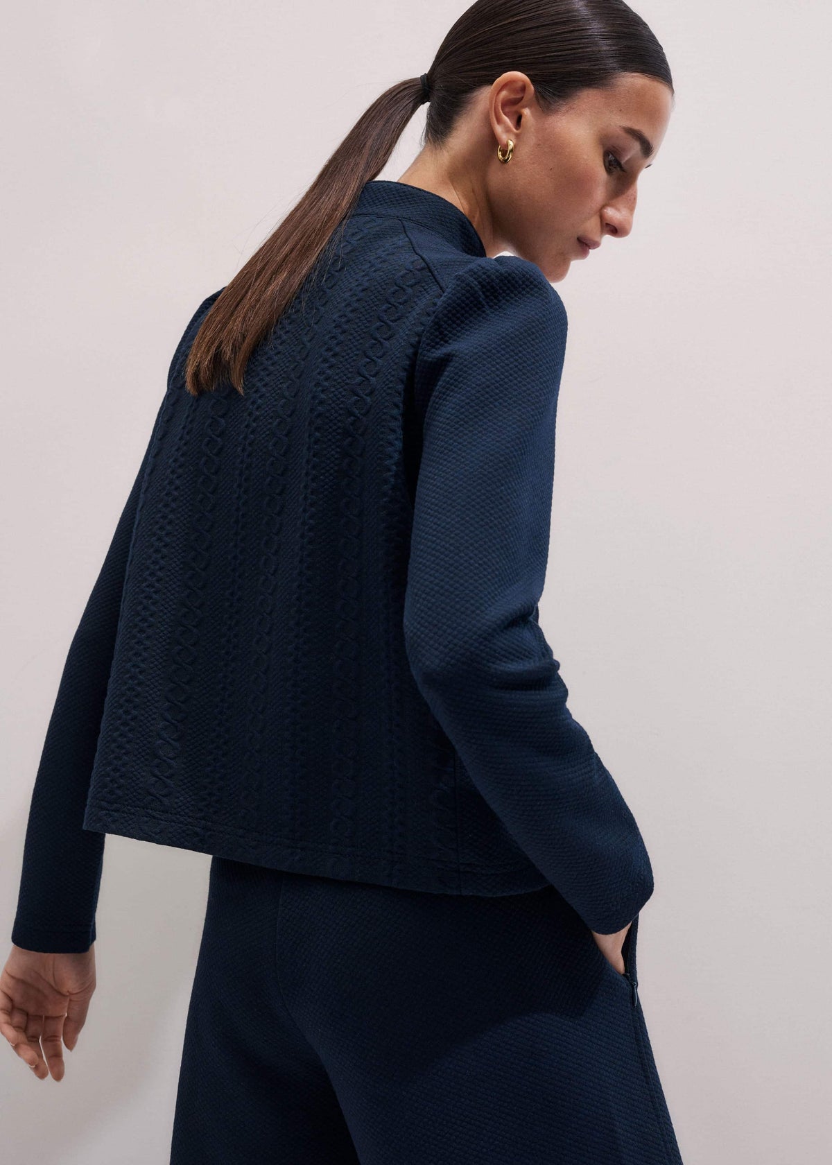 Navy Cable Jacquard Half-Zip Top | ME+EM Clothing