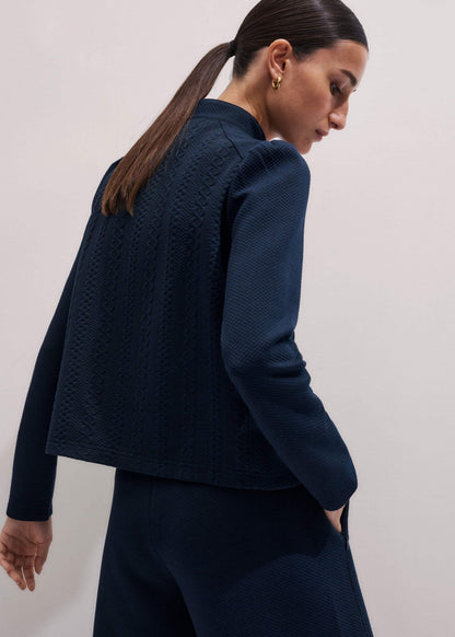 Navy Cable Jacquard Half-Zip Top | ME+EM Clothing