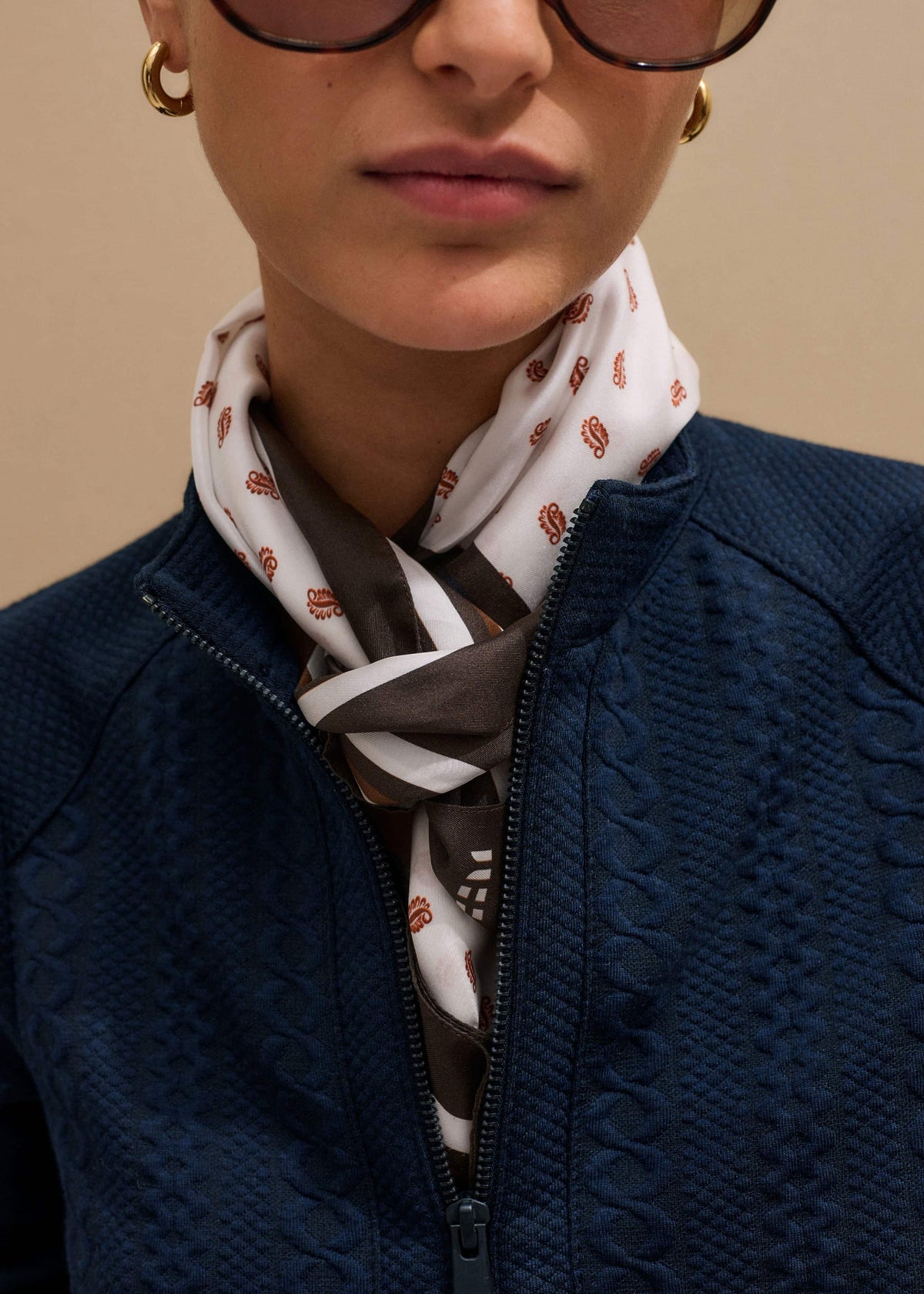 Navy Cable Jacquard Half-Zip Top | ME+EM Clothing