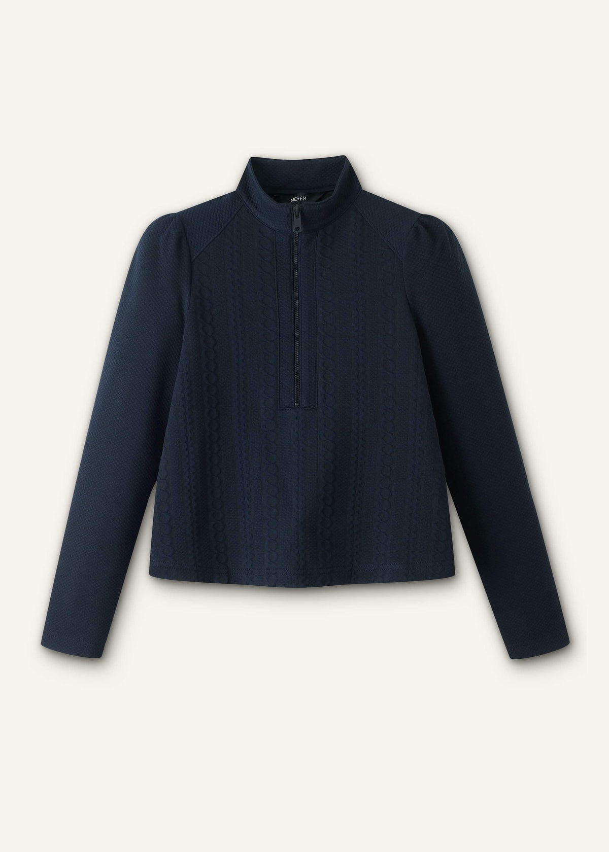 Navy Cable Jacquard Half-Zip Top | ME+EM Clothing