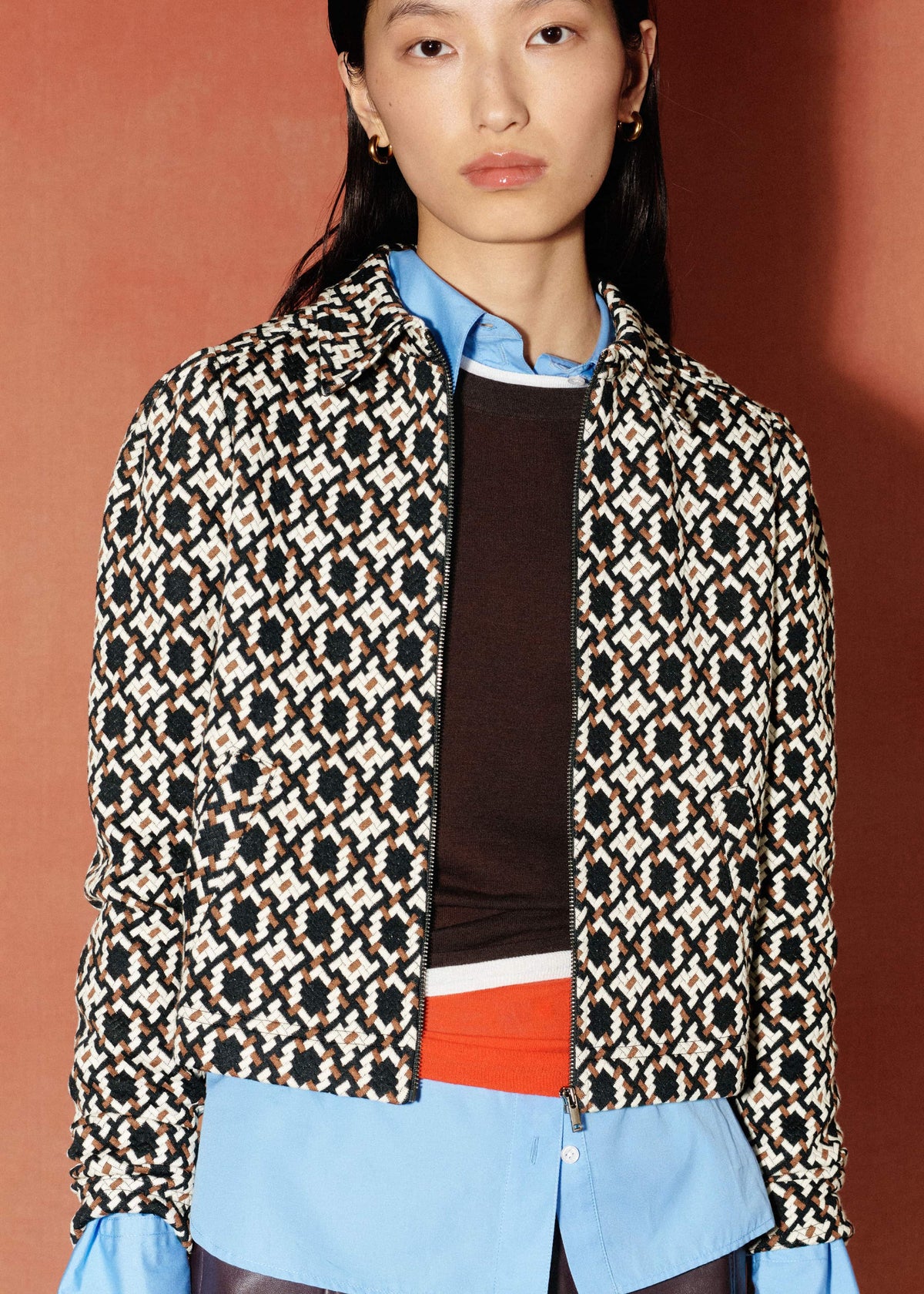 Navy Graphic Jacquard Zip-Through Jacket | ME+EM Clothing
