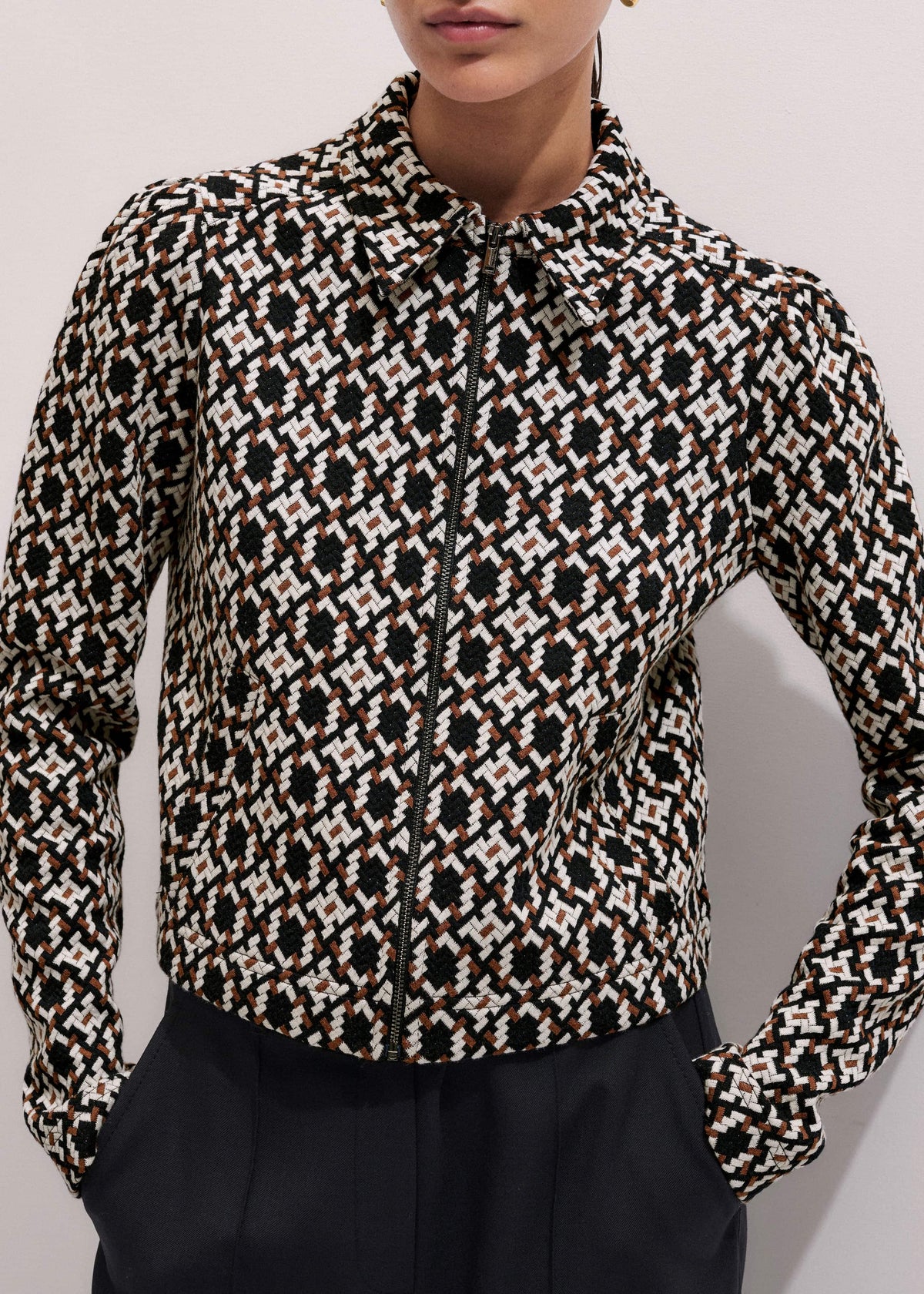 Navy Graphic Jacquard Zip-Through Jacket | ME+EM Clothing