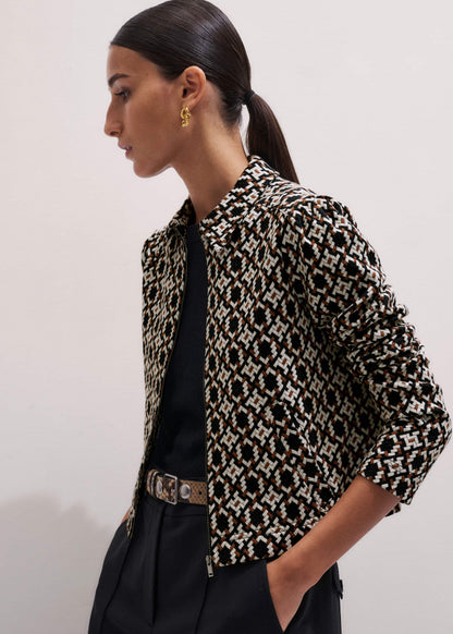 Navy Graphic Jacquard Zip-Through Jacket | ME+EM Clothing