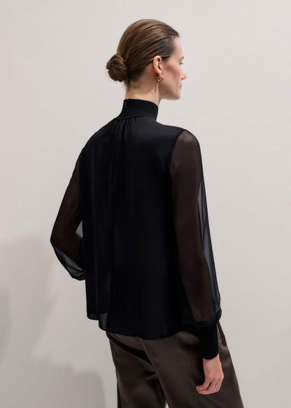 Black Silk Chic Rib Straight Blouse | ME+EM Clothing