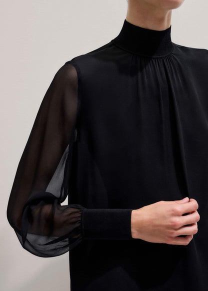 Black Silk Chic Rib Straight Blouse | ME+EM Clothing