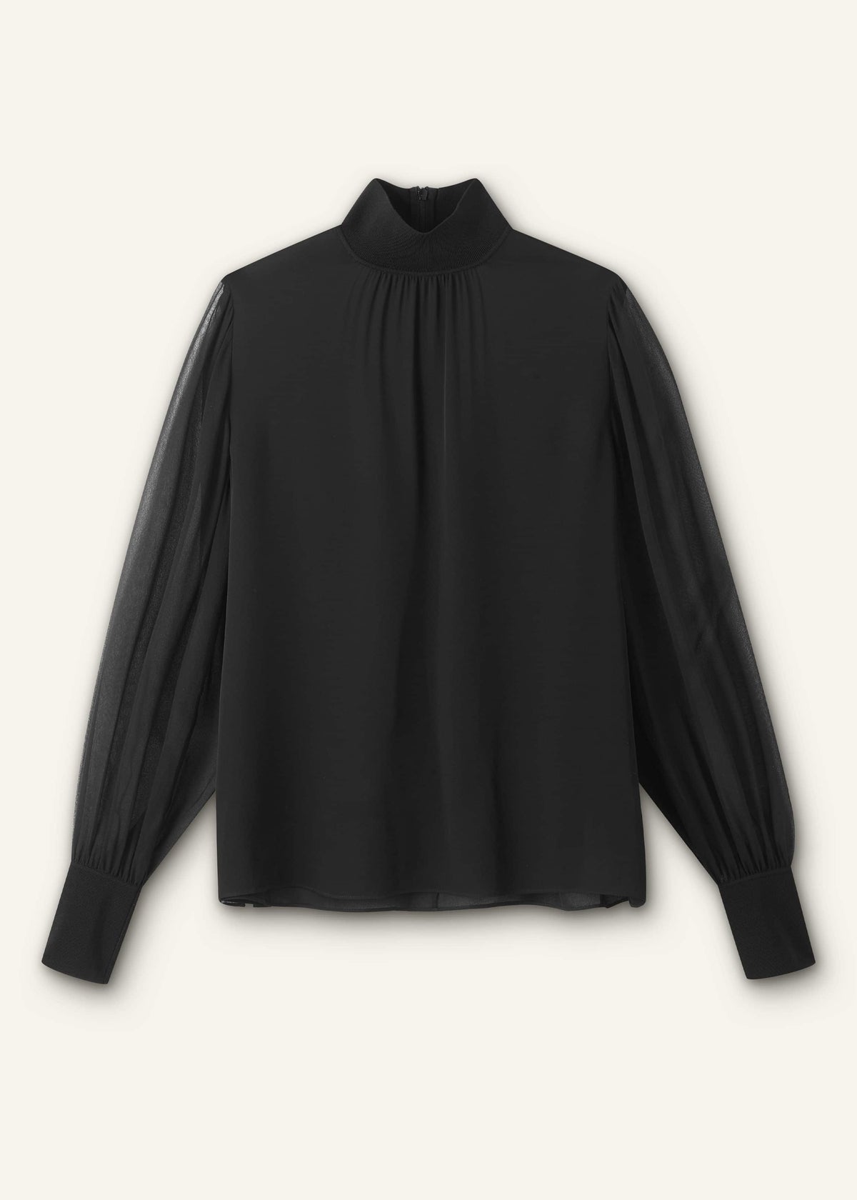 Black Silk Chic Rib Straight Blouse | ME+EM Clothing