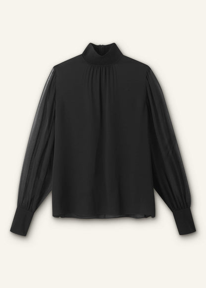 Black Silk Chic Rib Straight Blouse | ME+EM Clothing