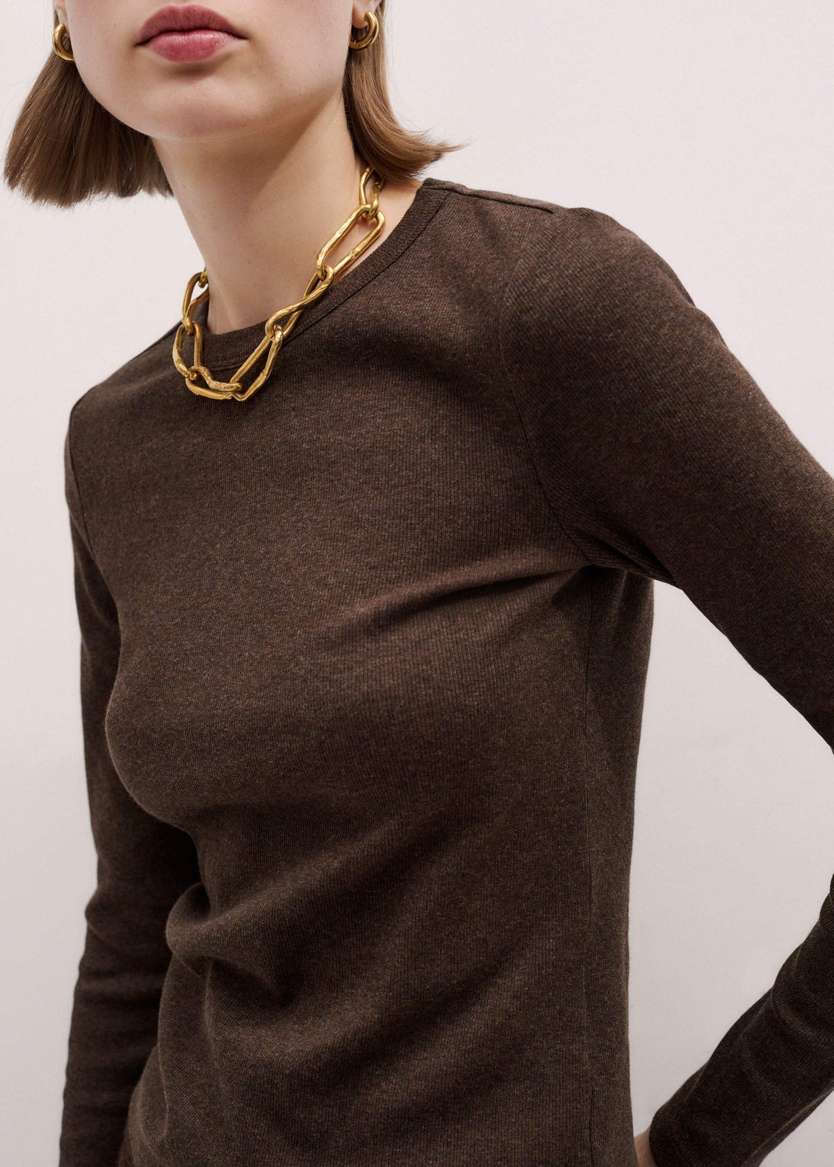 Brown Cotton Rib Perfect Basic Top | ME+EM Clothing