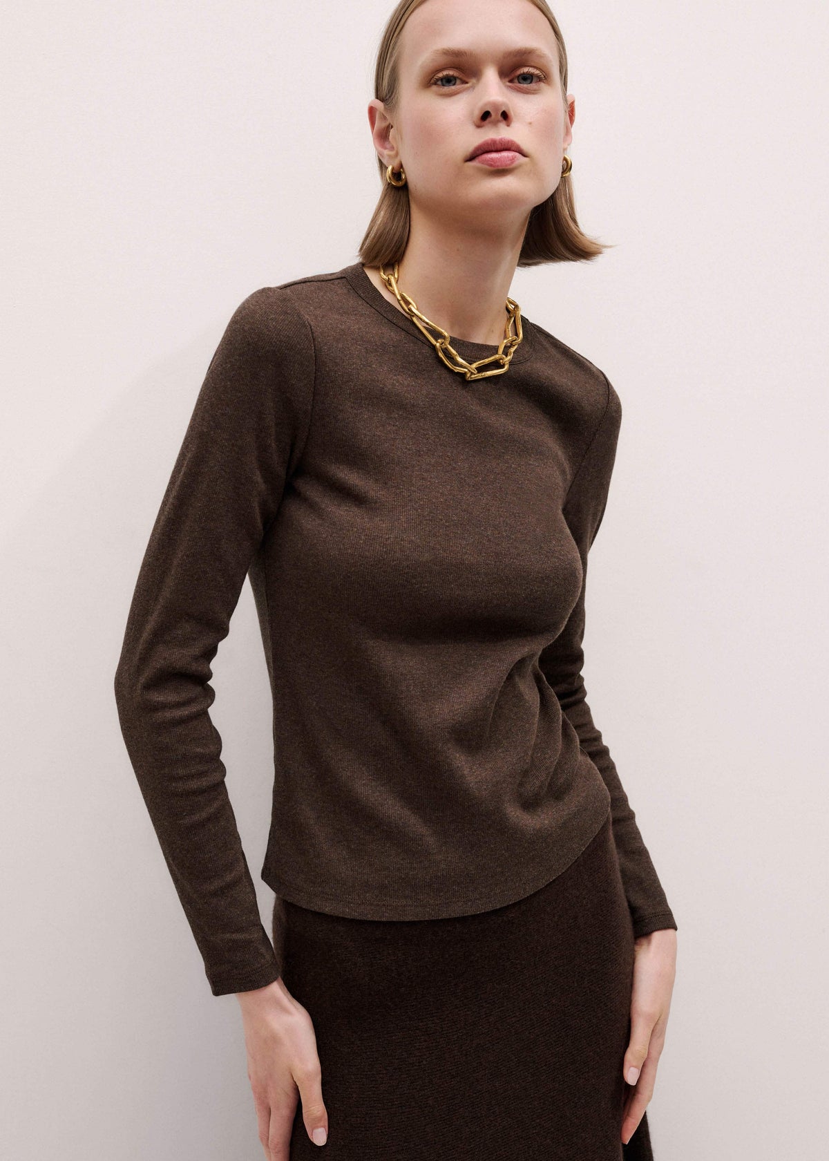 Brown Cotton Rib Perfect Basic Top | ME+EM Clothing