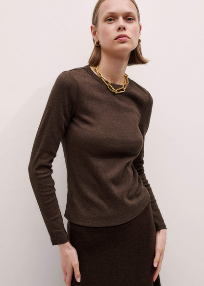 Brown Cotton Rib Perfect Basic Top | ME+EM Clothing