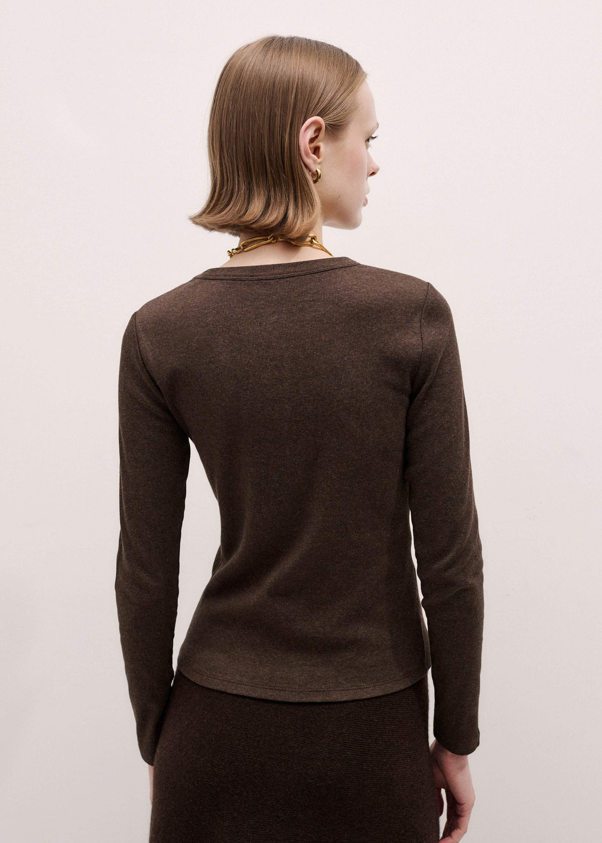 Brown Cotton Rib Perfect Basic Top | ME+EM Clothing