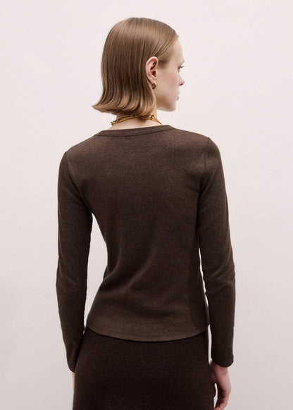 Brown Cotton Rib Perfect Basic Top | ME+EM Clothing