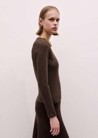 Brown Cotton Rib Perfect Basic Top | ME+EM Clothing
