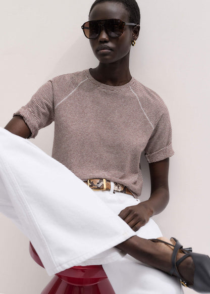 Cinnamon Soft Washed Stripe Raglan Tee | ME+EM Clothing