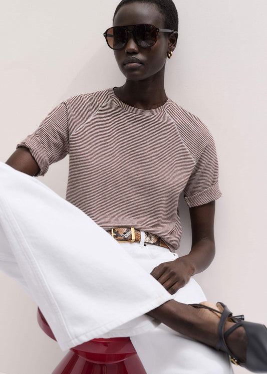 Cinnamon Soft Washed Stripe Raglan Tee | ME+EM Clothing