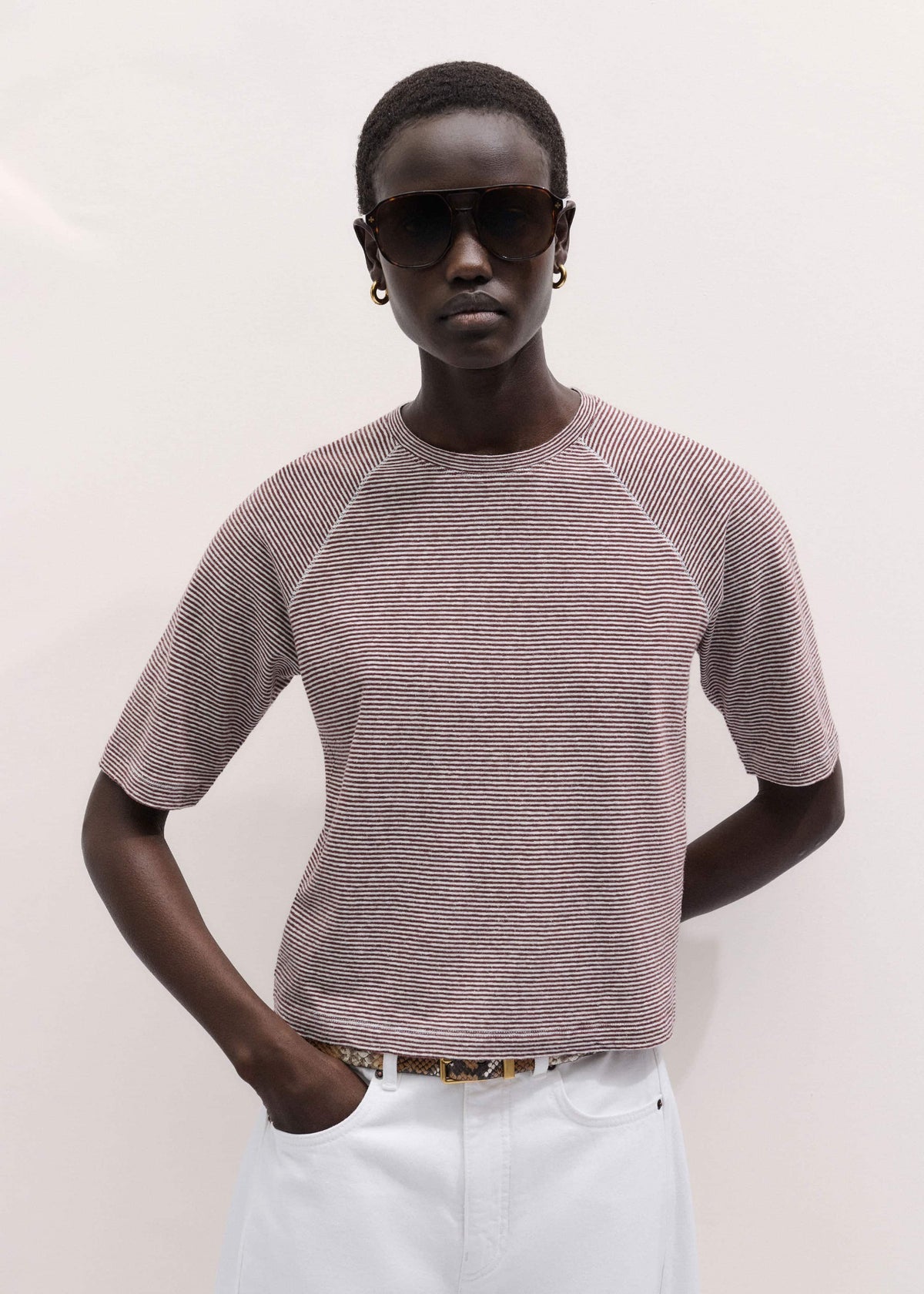 Cinnamon Soft Washed Stripe Raglan Tee | ME+EM Clothing