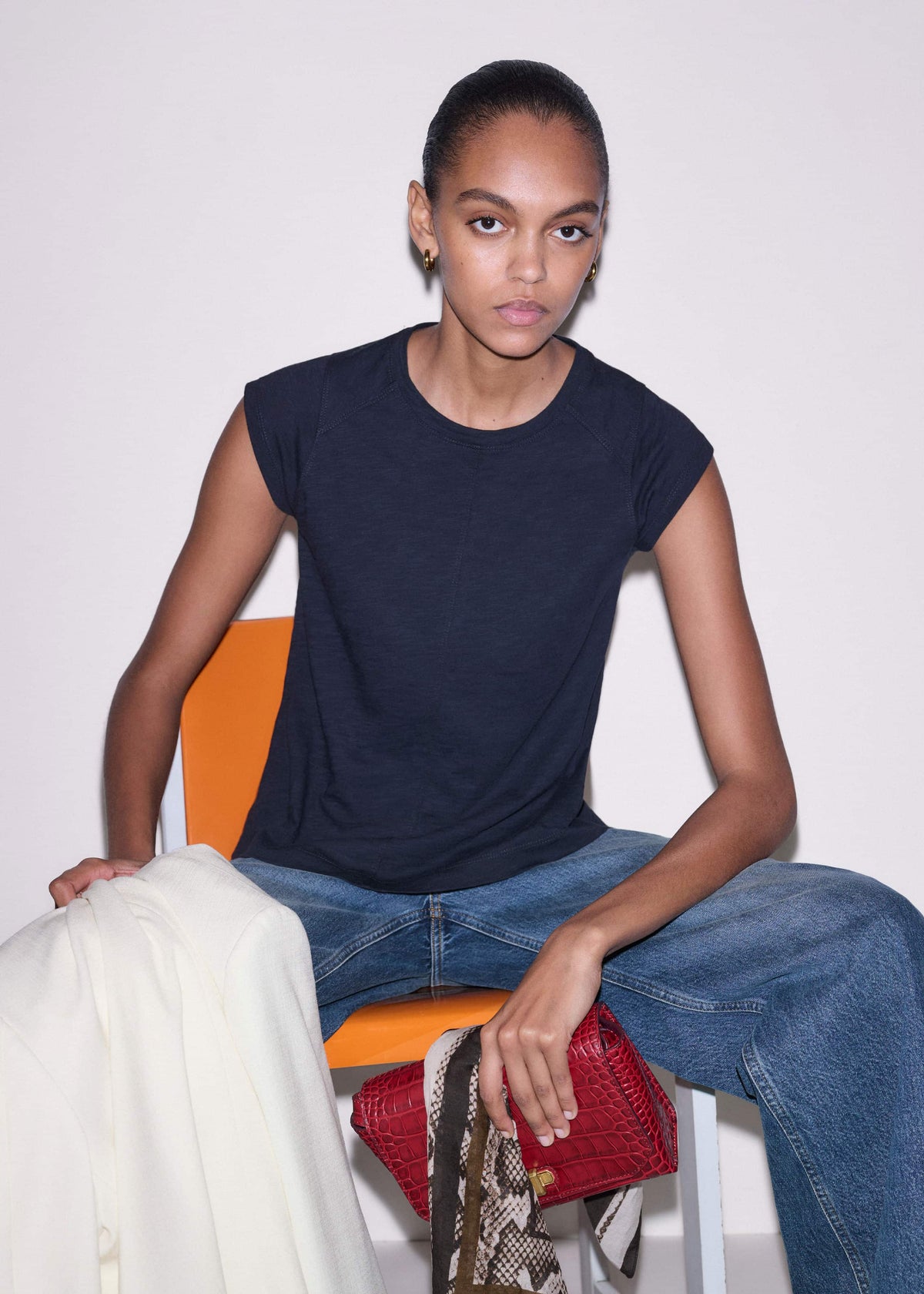 Navy Cap Sleeve Crew Neck Swing Tee | ME+EM Clothing