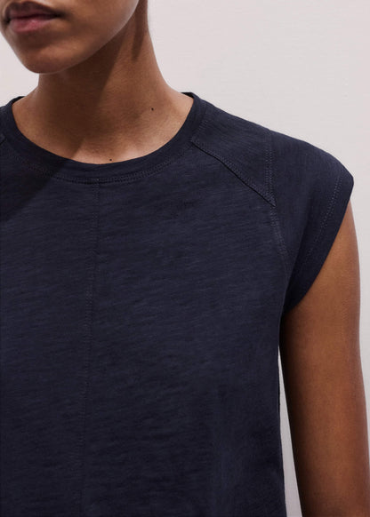 Navy Cap Sleeve Crew Neck Swing Tee | ME+EM Clothing