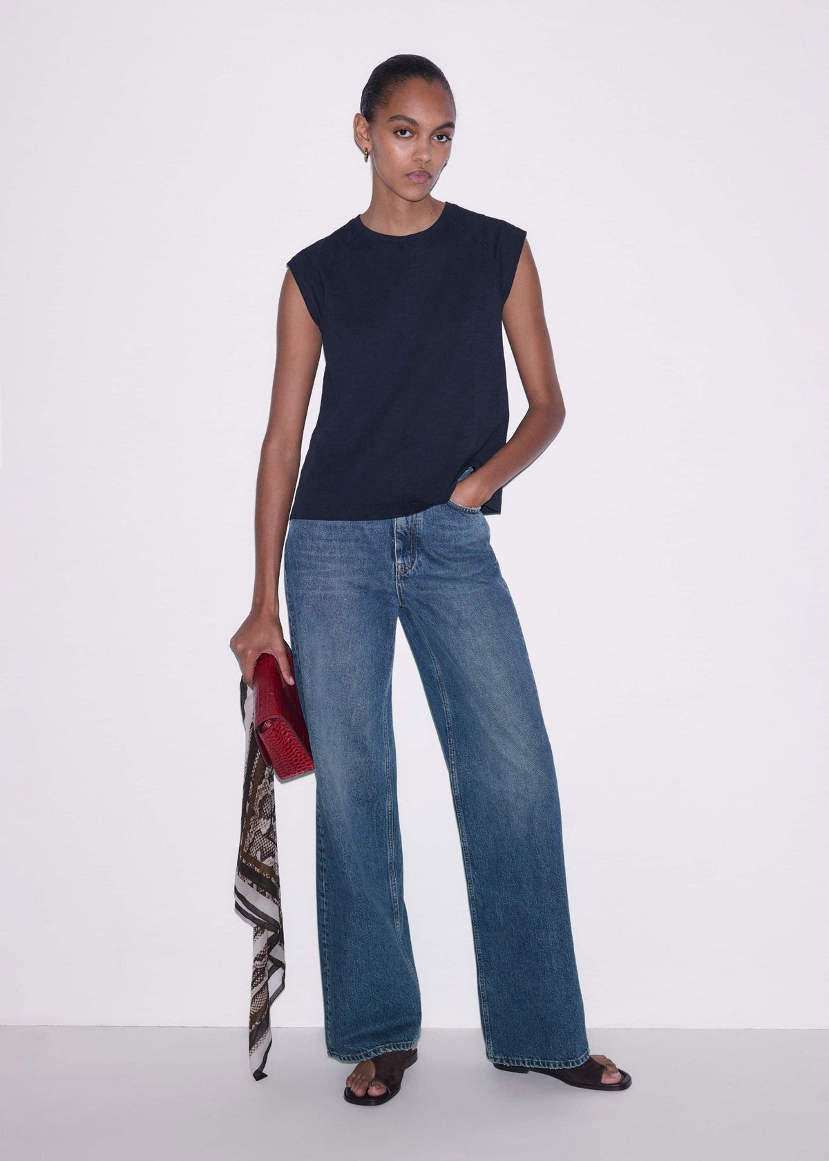 Navy Cap Sleeve Crew Neck Swing Tee | ME+EM Clothing