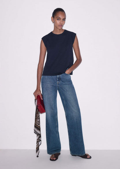 Navy Cap Sleeve Crew Neck Swing Tee | ME+EM Clothing