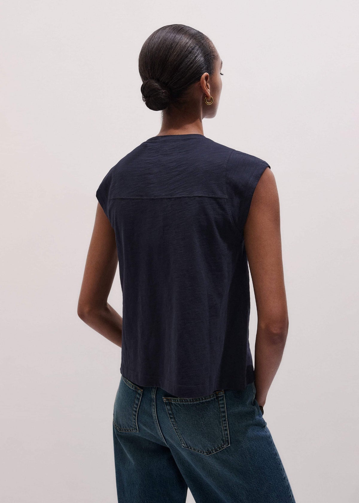 Navy Cap Sleeve Crew Neck Swing Tee | ME+EM Clothing