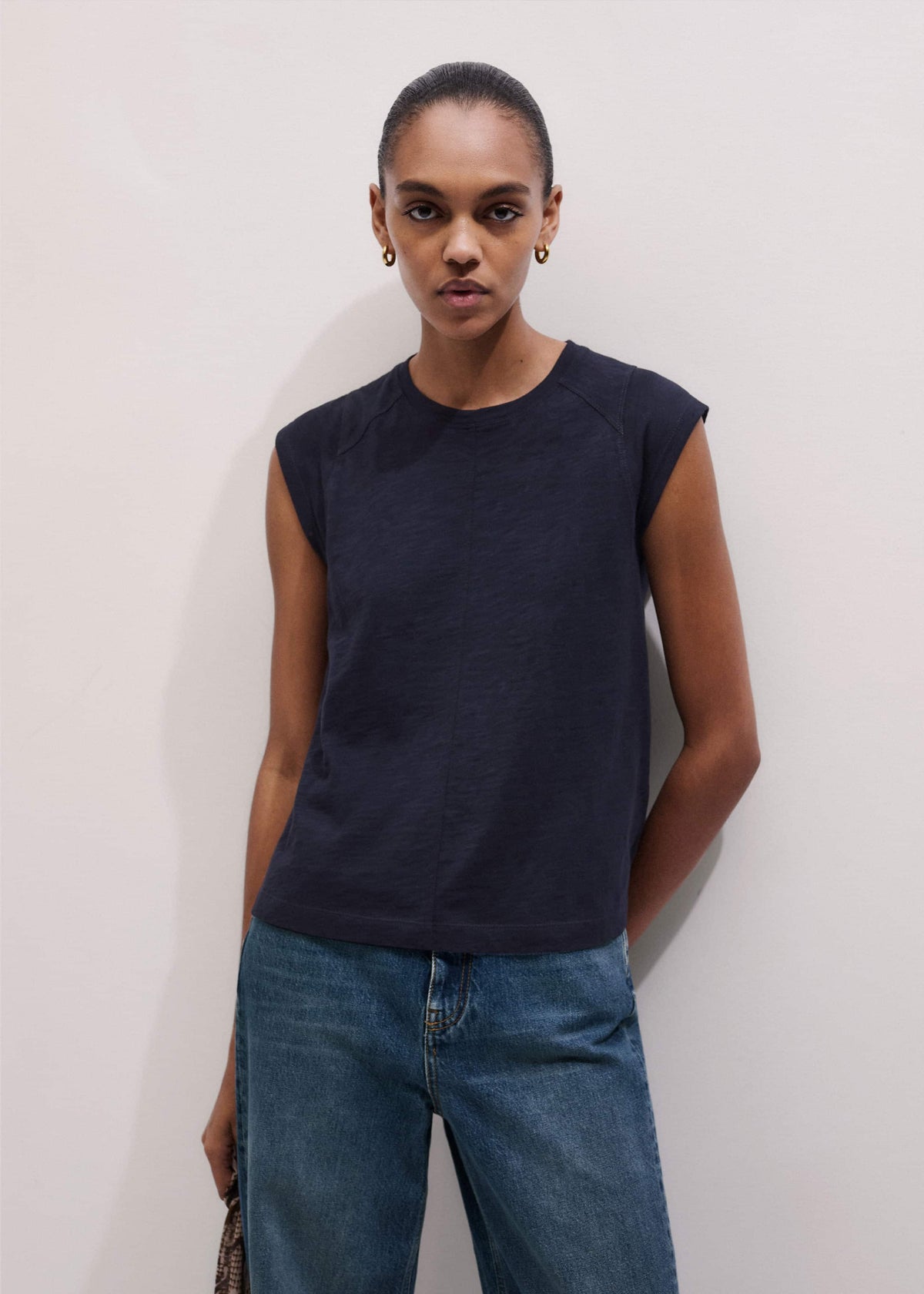 Navy Cap Sleeve Crew Neck Swing Tee | ME+EM Clothing