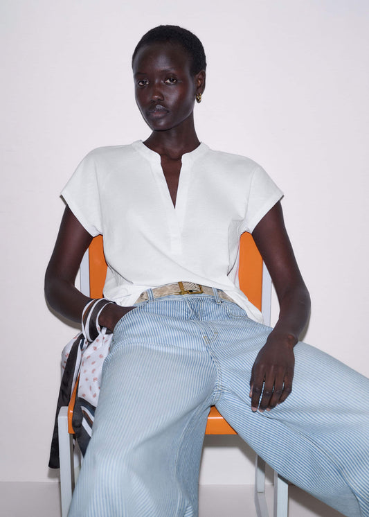 White Open Placket Swing Top | ME+EM Clothing
