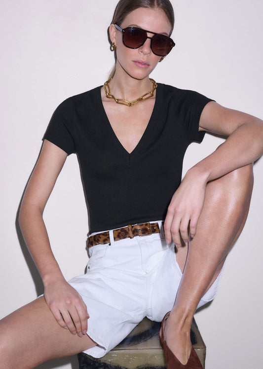 Black Ultimate Fitted Rib V-Neck Tee | ME+EM Clothing