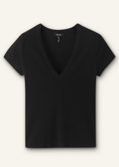 Black Ultimate Fitted Rib V-Neck Tee | ME+EM Clothing