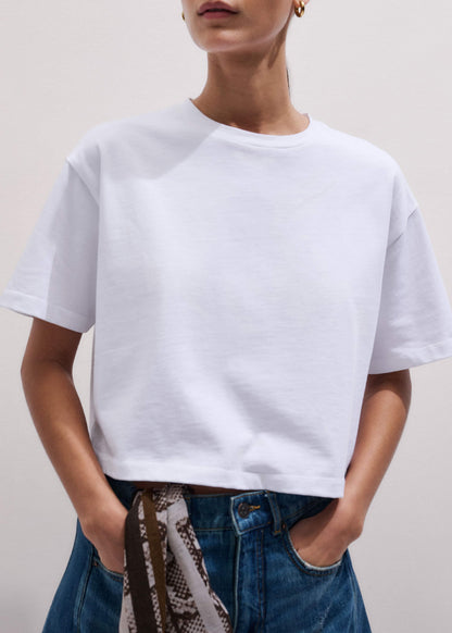 White Relaxed Cropped T-Shirt | ME+EM Clothing