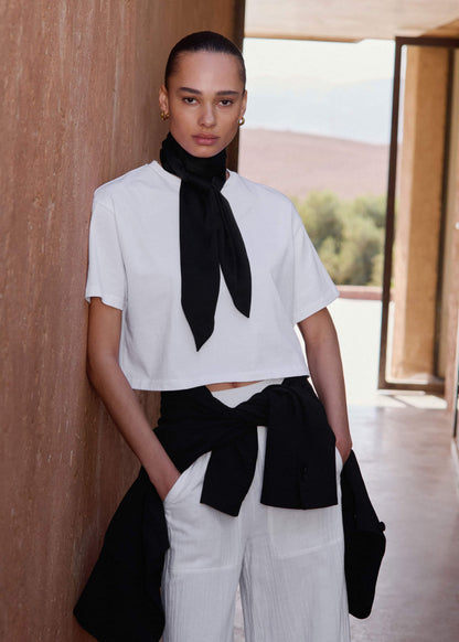 White Relaxed Cropped T-Shirt | ME+EM Clothing