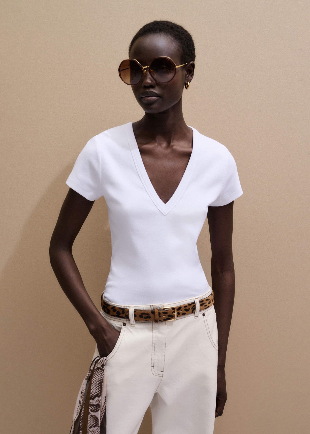White Ultimate Fitted Rib V-Neck Tee | ME+EM Clothing