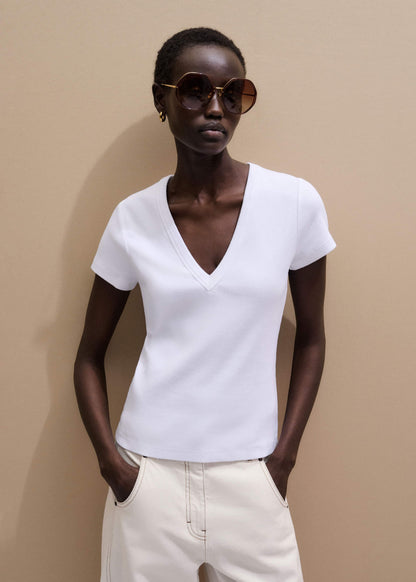 White Ultimate Fitted Rib V-Neck Tee | ME+EM Clothing