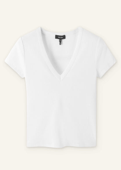 White Ultimate Fitted Rib V-Neck Tee | ME+EM Clothing