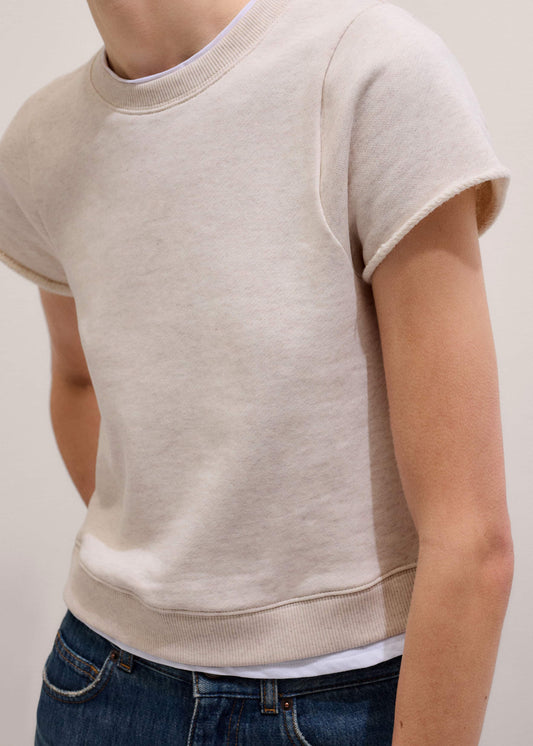Oatmeal Double Layer Short Sleeve Sweatshirt | ME+EM Clothing